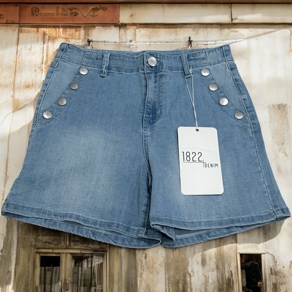 NEW 1822 Denim High Rise Short Exposed Pocket Buttons Women’s Size 6/28 - Picture 1 of 11